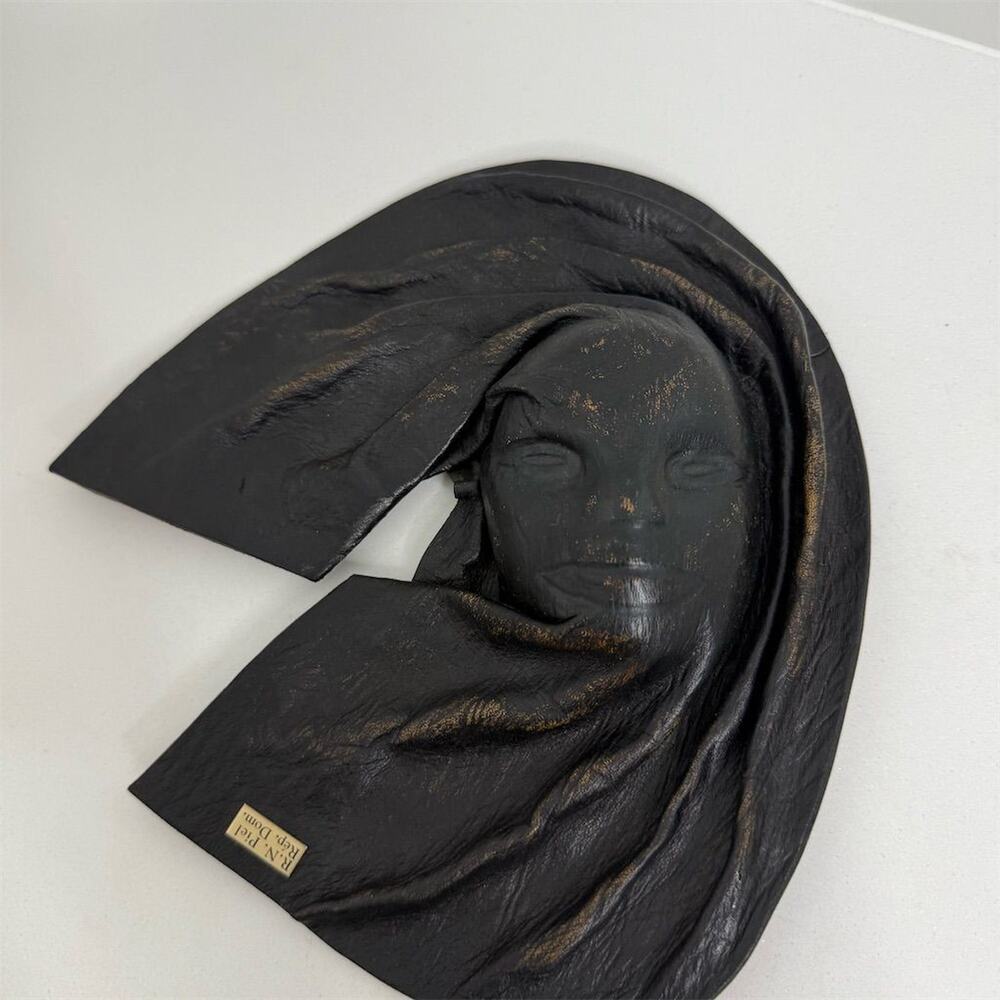 VTG J.M. Piel 3D Leather Face Mask Sculpture Wall Art 70s Pop Art